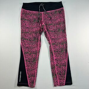 Nike Dri-FIT Running‎ Leggings Womens Large Pink Leopard Print Crop Mesh Panels